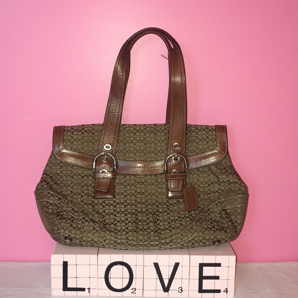 Coach Soho Brown Signature Flap Jacquard Leather Satchel F12312